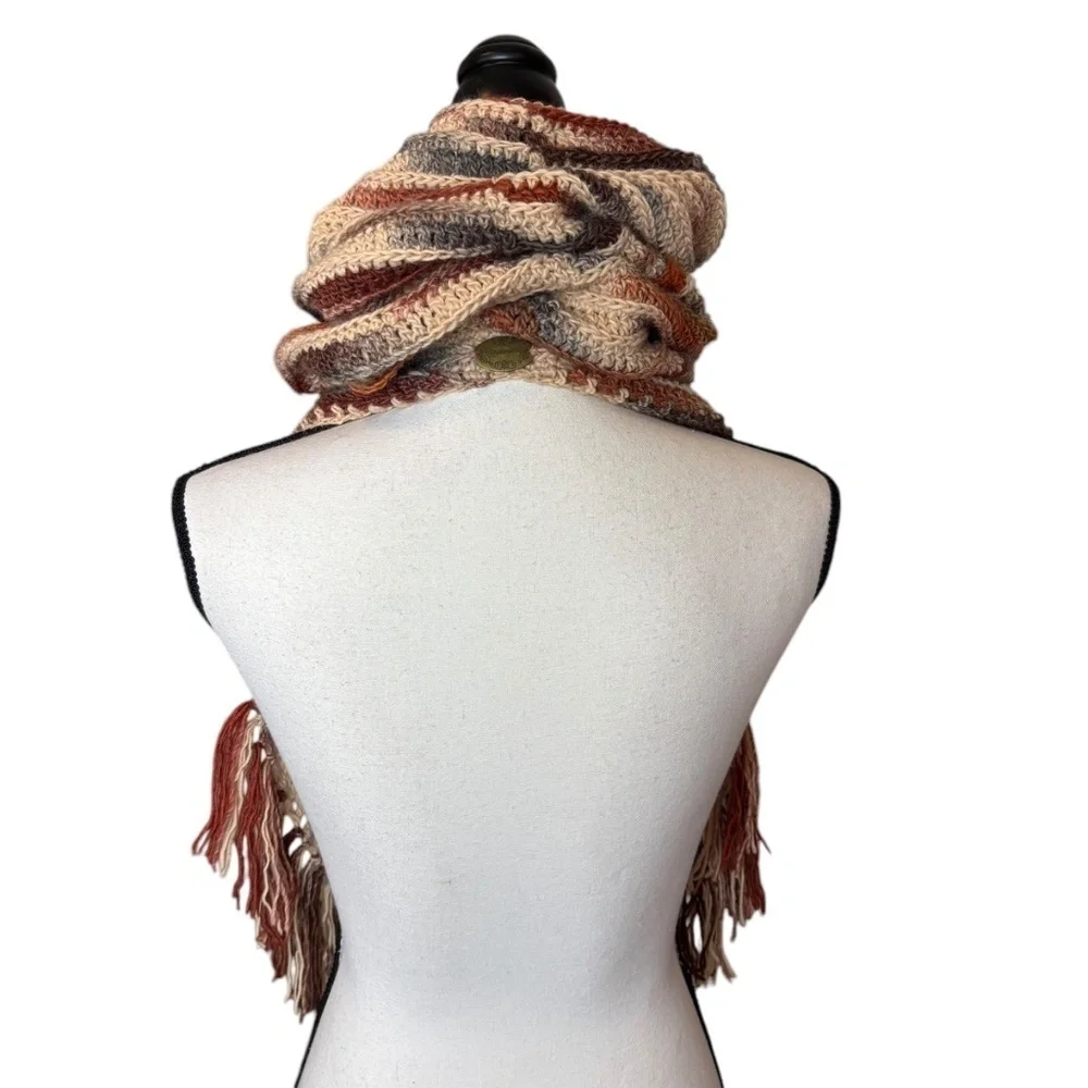 Handcrafted Crochet Hooded Cowl Scarf With Fringe New Handmade by Seller Knit